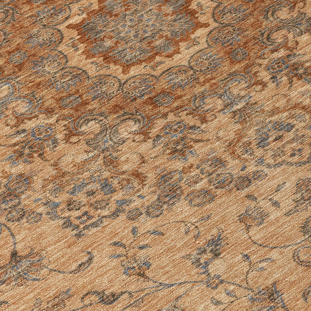 10' X 14' Copper And Orange Floral Medallion Washable Indoor Outdoor Area Rug HomeRoots