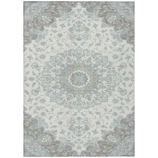 5' X 8' Ivory And Silver Floral Medallion Washable Indoor Outdoor Area Rug HomeRoots
