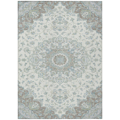 5' X 8' Ivory And Silver Floral Medallion Washable Indoor Outdoor Area Rug HomeRoots