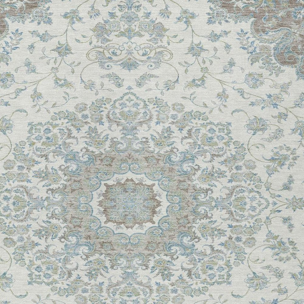 5' X 8' Ivory And Silver Floral Medallion Washable Indoor Outdoor Area Rug HomeRoots