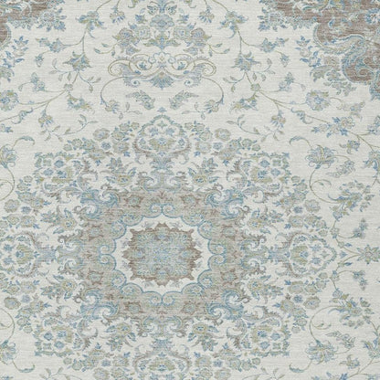 5' X 8' Ivory And Silver Floral Medallion Washable Indoor Outdoor Area Rug HomeRoots