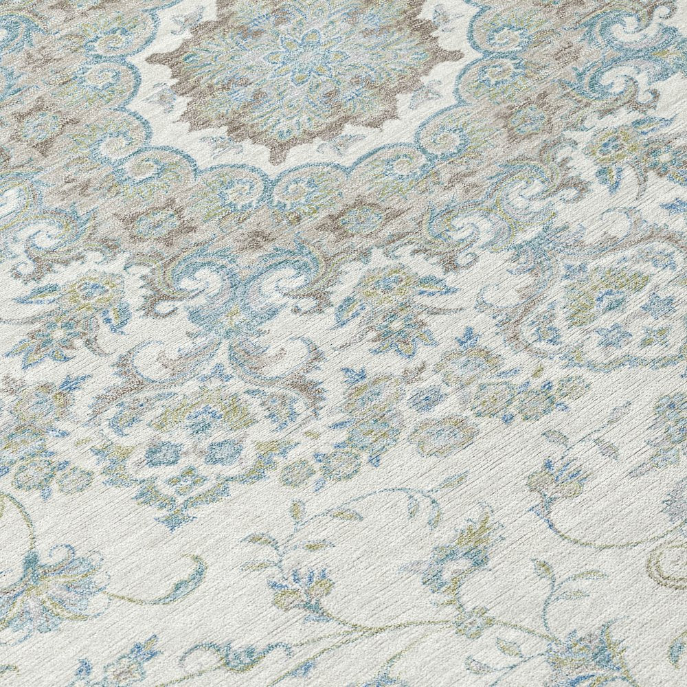 5' X 8' Ivory And Silver Floral Medallion Washable Indoor Outdoor Area Rug HomeRoots