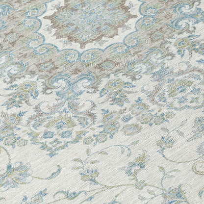 5' X 8' Ivory And Silver Floral Medallion Washable Indoor Outdoor Area Rug HomeRoots