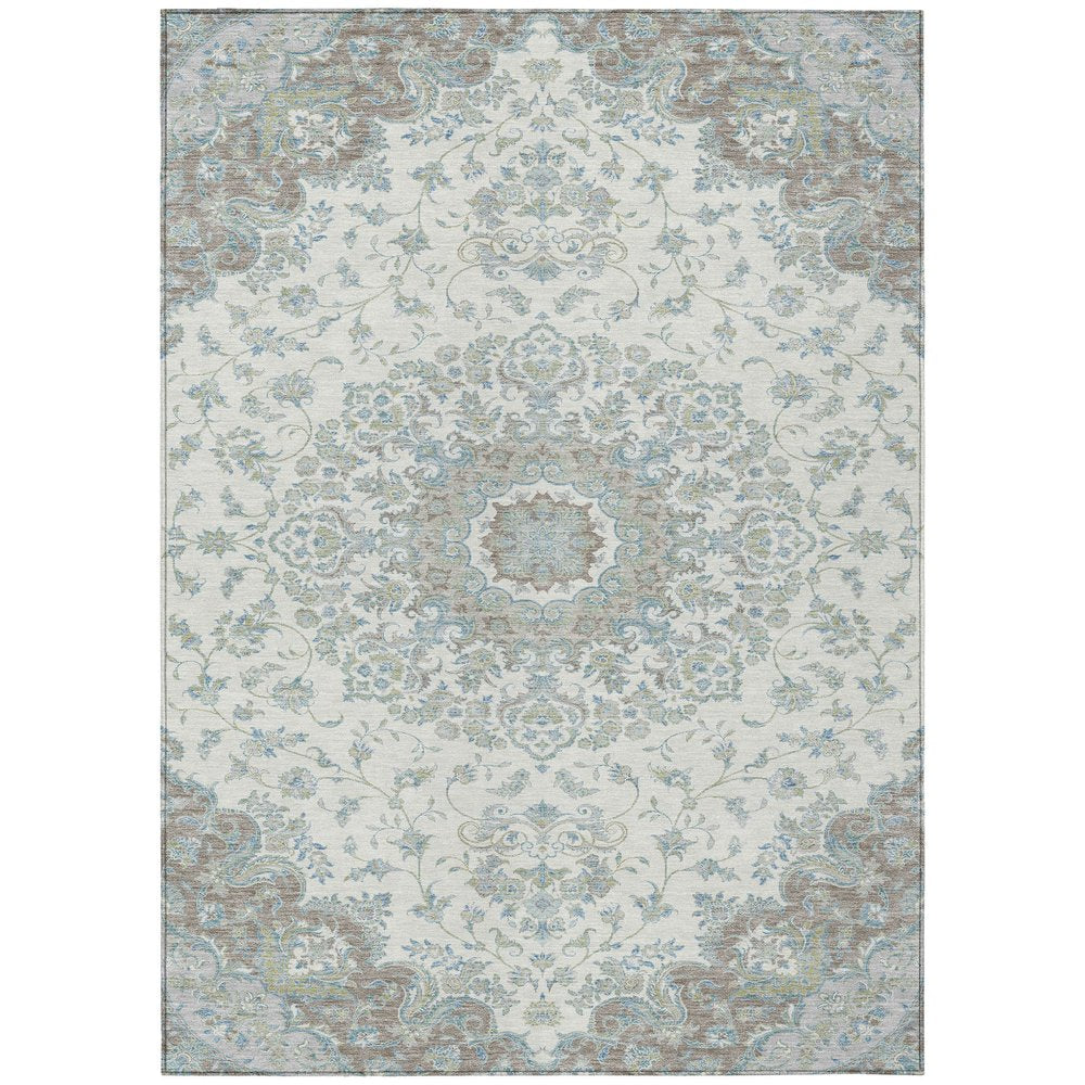8' X 10' Ivory And Silver Floral Medallion Washable Indoor Outdoor Area Rug HomeRoots
