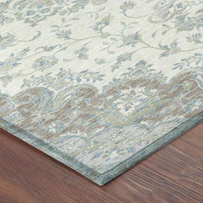 8' X 10' Ivory And Silver Floral Medallion Washable Indoor Outdoor Area Rug HomeRoots