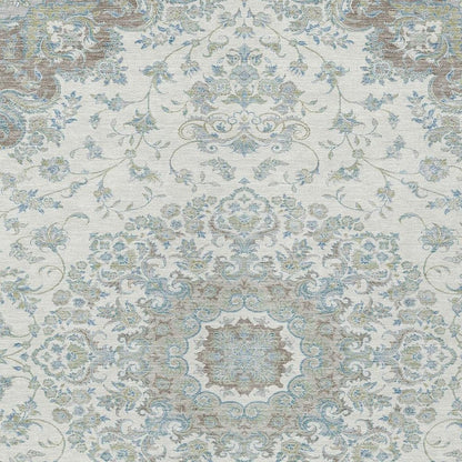 9' X 12' Ivory And Silver Floral Medallion Washable Indoor Outdoor Area Rug HomeRoots
