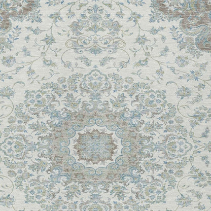 10' X 14' Ivory And Silver Floral Medallion Washable Indoor Outdoor Area Rug HomeRoots