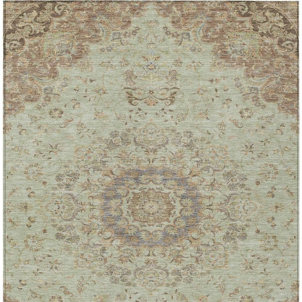 3' X 5' Sage And Brown Floral Medallion Washable Indoor Outdoor Area Rug HomeRoots