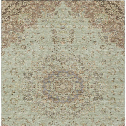 3' X 5' Sage And Brown Floral Medallion Washable Indoor Outdoor Area Rug HomeRoots
