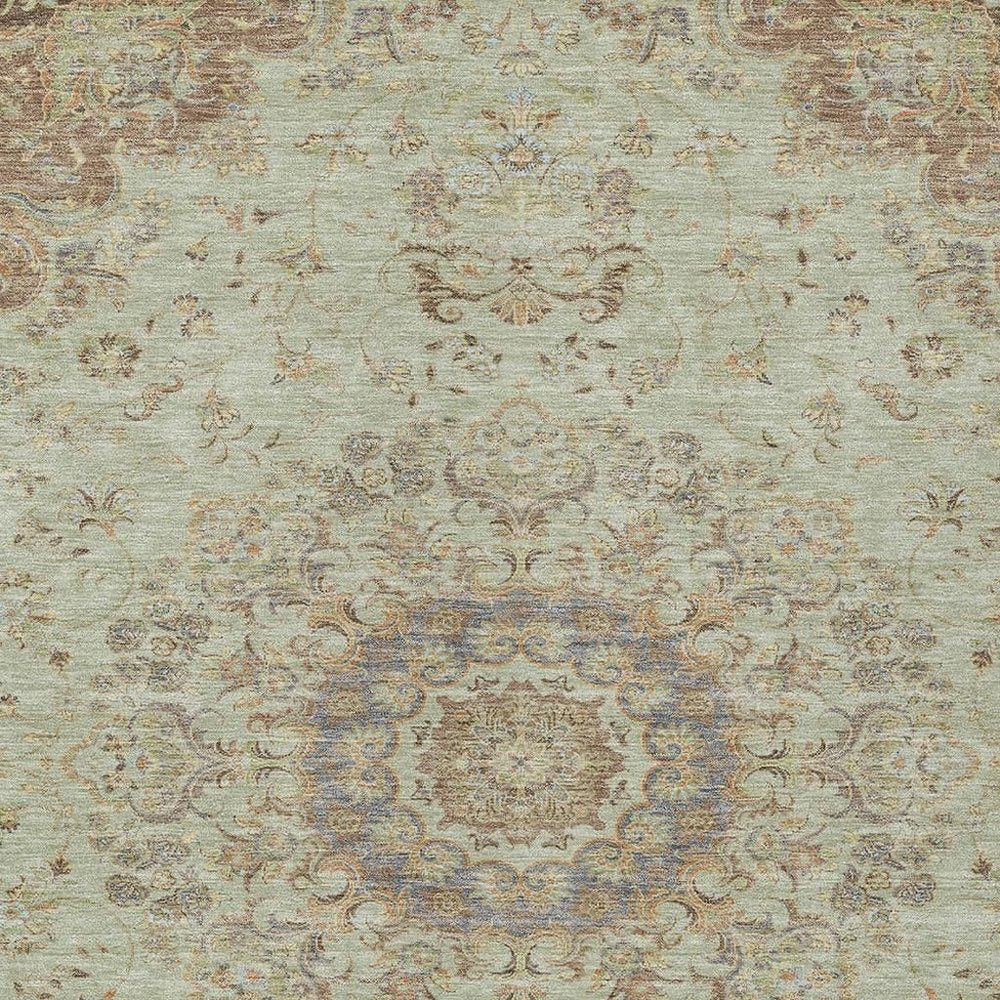 5' X 8' Sage And Brown Floral Medallion Washable Indoor Outdoor Area Rug HomeRoots