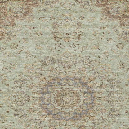 5' X 8' Sage And Brown Floral Medallion Washable Indoor Outdoor Area Rug HomeRoots