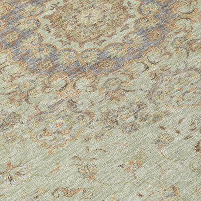 5' X 8' Sage And Brown Floral Medallion Washable Indoor Outdoor Area Rug HomeRoots