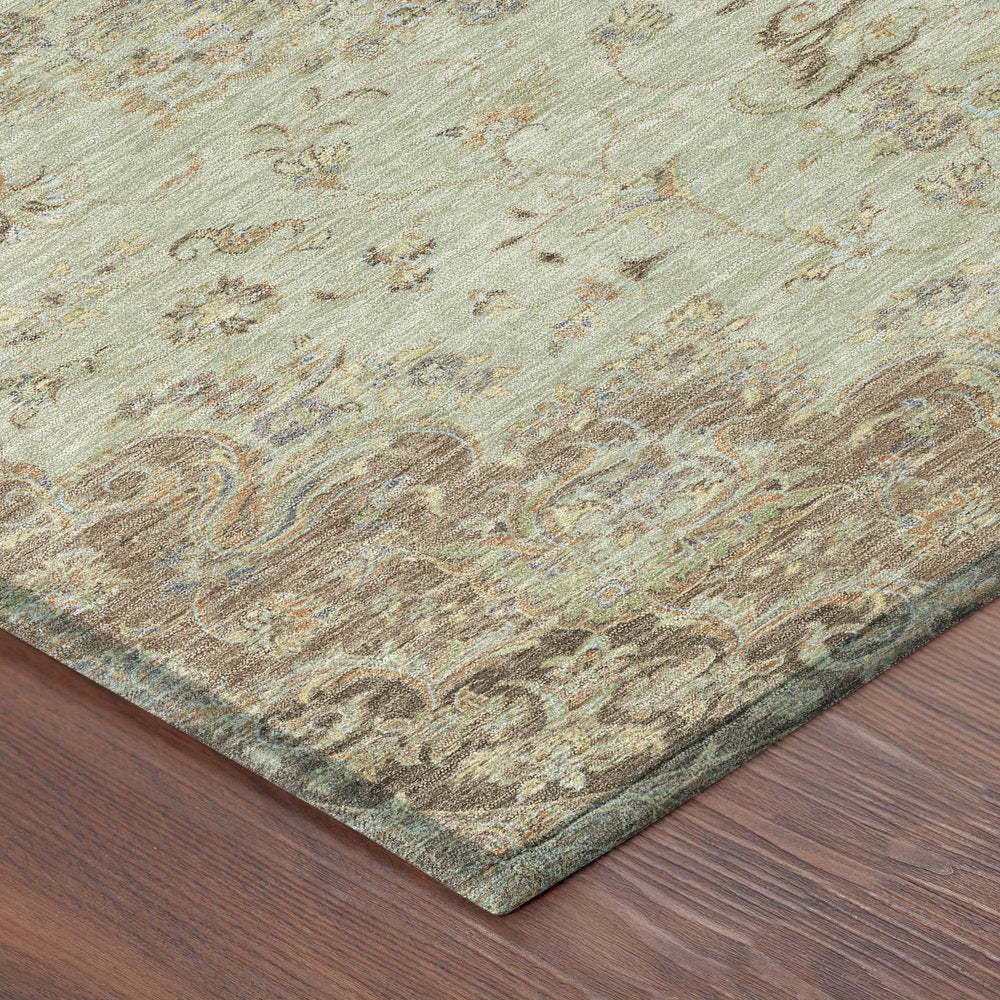 8' Sage And Brown Round Floral Medallion Washable Indoor Outdoor Area Rug HomeRoots