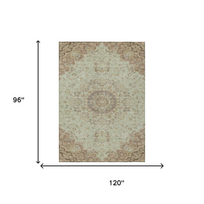 8' X 10' Sage And Brown Floral Medallion Washable Indoor Outdoor Area Rug HomeRoots