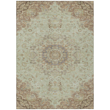 8' X 10' Sage And Brown Floral Medallion Washable Indoor Outdoor Area Rug HomeRoots