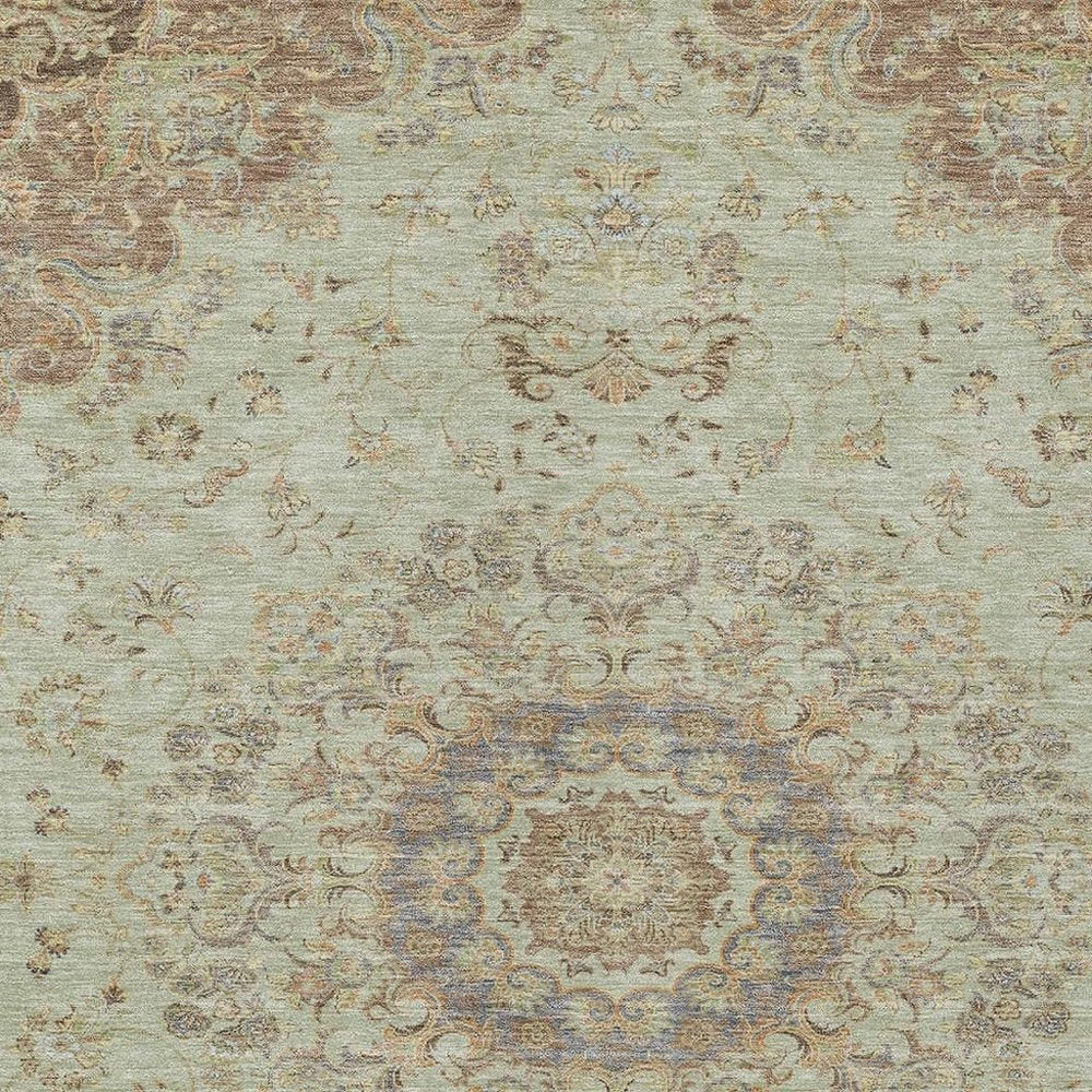 8' X 10' Sage And Brown Floral Medallion Washable Indoor Outdoor Area Rug HomeRoots