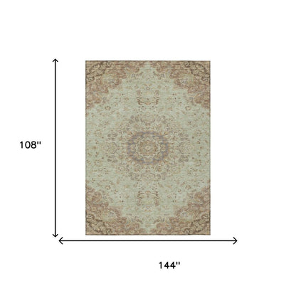 9' X 12' Sage And Brown Floral Medallion Washable Indoor Outdoor Area Rug HomeRoots