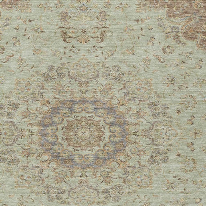 9' X 12' Sage And Brown Floral Medallion Washable Indoor Outdoor Area Rug HomeRoots