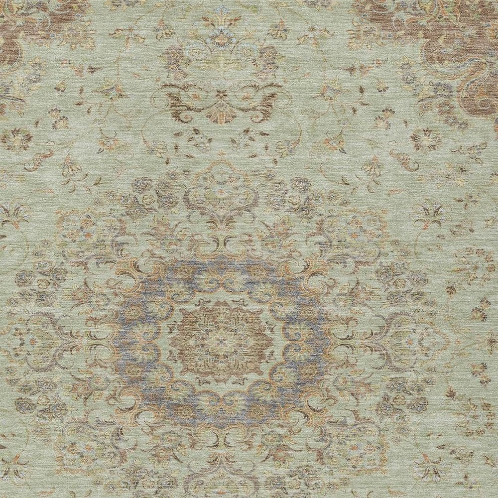 10' X 14' Sage And Brown Floral Medallion Washable Indoor Outdoor Area Rug HomeRoots