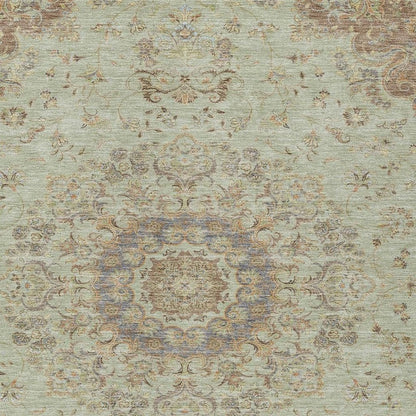 10' X 14' Sage And Brown Floral Medallion Washable Indoor Outdoor Area Rug HomeRoots
