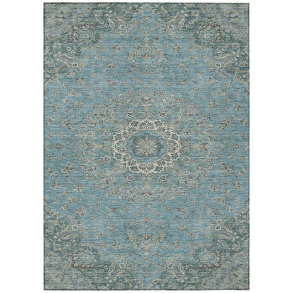 3' X 5' Teal Blue And Turquoise Floral Medallion Washable Indoor Outdoor Area Rug HomeRoots