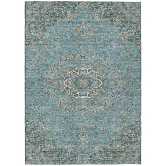 3' X 5' Teal Blue And Turquoise Floral Medallion Washable Indoor Outdoor Area Rug HomeRoots