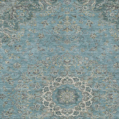 3' X 5' Teal Blue And Turquoise Floral Medallion Washable Indoor Outdoor Area Rug HomeRoots
