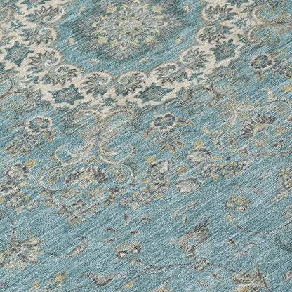 5' X 8' Teal Blue And Turquoise Floral Medallion Washable Indoor Outdoor Area Rug HomeRoots