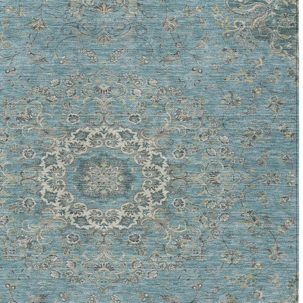 8' X 10' Teal Blue And Turquoise Floral Medallion Washable Indoor Outdoor Area Rug HomeRoots