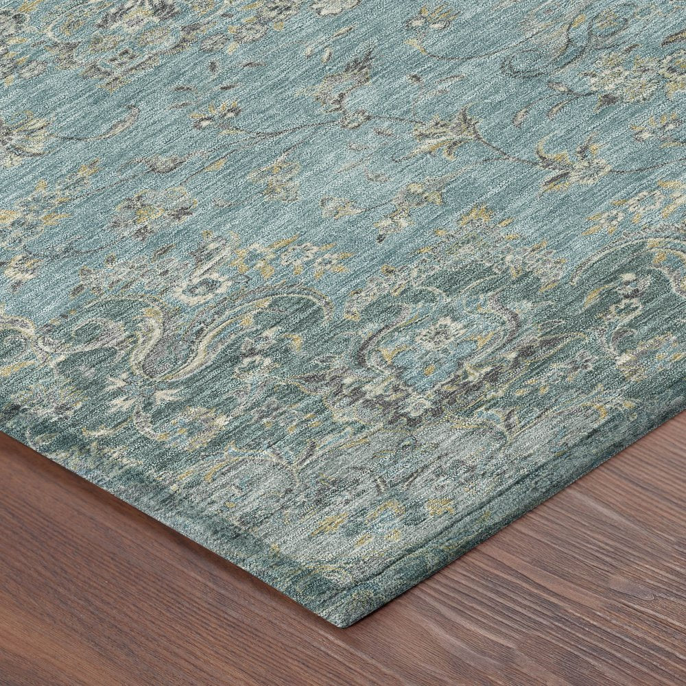 9' X 12' Teal Blue And Turquoise Floral Medallion Washable Indoor Outdoor Area Rug HomeRoots