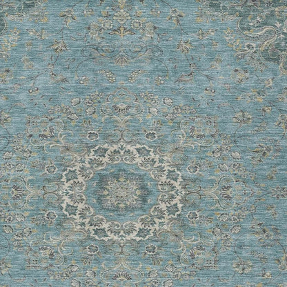 9' X 12' Teal Blue And Turquoise Floral Medallion Washable Indoor Outdoor Area Rug HomeRoots