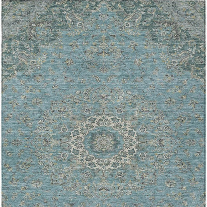 9' X 12' Teal Blue And Turquoise Floral Medallion Washable Indoor Outdoor Area Rug HomeRoots
