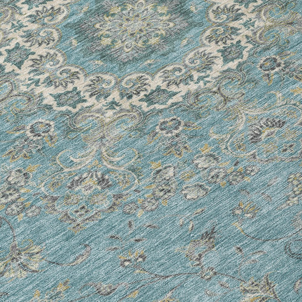 9' X 12' Teal Blue And Turquoise Floral Medallion Washable Indoor Outdoor Area Rug HomeRoots