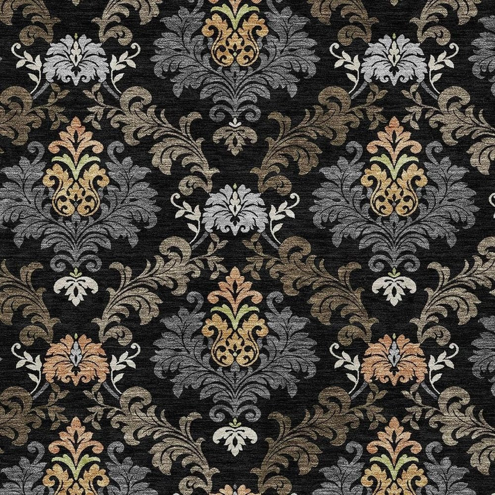5' X 8' Black And Charcoal Damask Washable Indoor Outdoor Area Rug HomeRoots