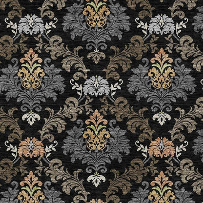 5' X 8' Black And Charcoal Damask Washable Indoor Outdoor Area Rug HomeRoots