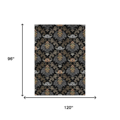 8' X 10' Black And Charcoal Damask Washable Indoor Outdoor Area Rug HomeRoots