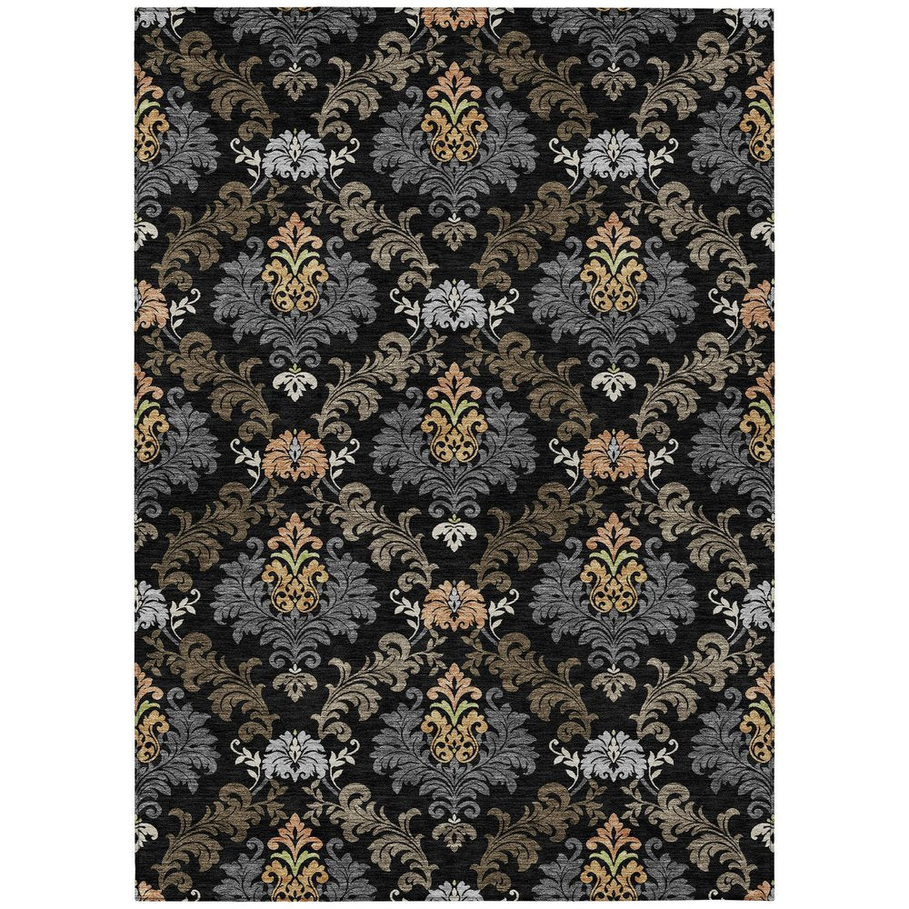8' X 10' Black And Charcoal Damask Washable Indoor Outdoor Area Rug HomeRoots