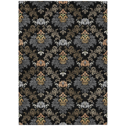 8' X 10' Black And Charcoal Damask Washable Indoor Outdoor Area Rug HomeRoots