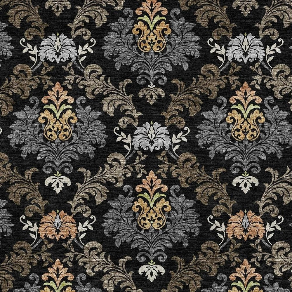 8' X 10' Black And Charcoal Damask Washable Indoor Outdoor Area Rug HomeRoots