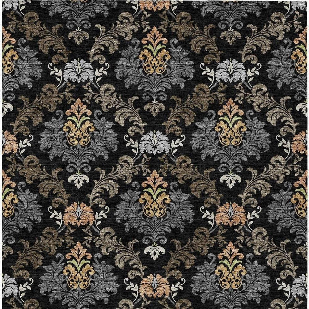 8' X 10' Black And Charcoal Damask Washable Indoor Outdoor Area Rug HomeRoots