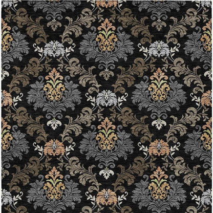 8' X 10' Black And Charcoal Damask Washable Indoor Outdoor Area Rug HomeRoots