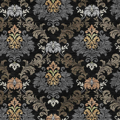 9' X 12' Black And Charcoal Damask Washable Indoor Outdoor Area Rug HomeRoots