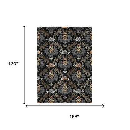 10' X 14' Black And Charcoal Damask Washable Indoor Outdoor Area Rug HomeRoots