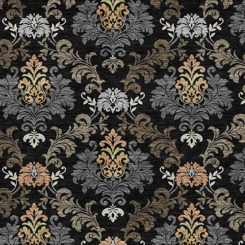 10' X 14' Black And Charcoal Damask Washable Indoor Outdoor Area Rug HomeRoots