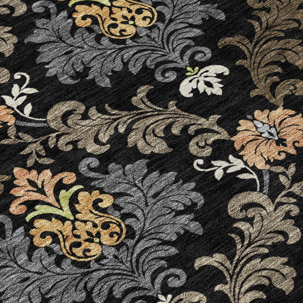 10' X 14' Black And Charcoal Damask Washable Indoor Outdoor Area Rug HomeRoots