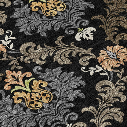 10' X 14' Black And Charcoal Damask Washable Indoor Outdoor Area Rug HomeRoots
