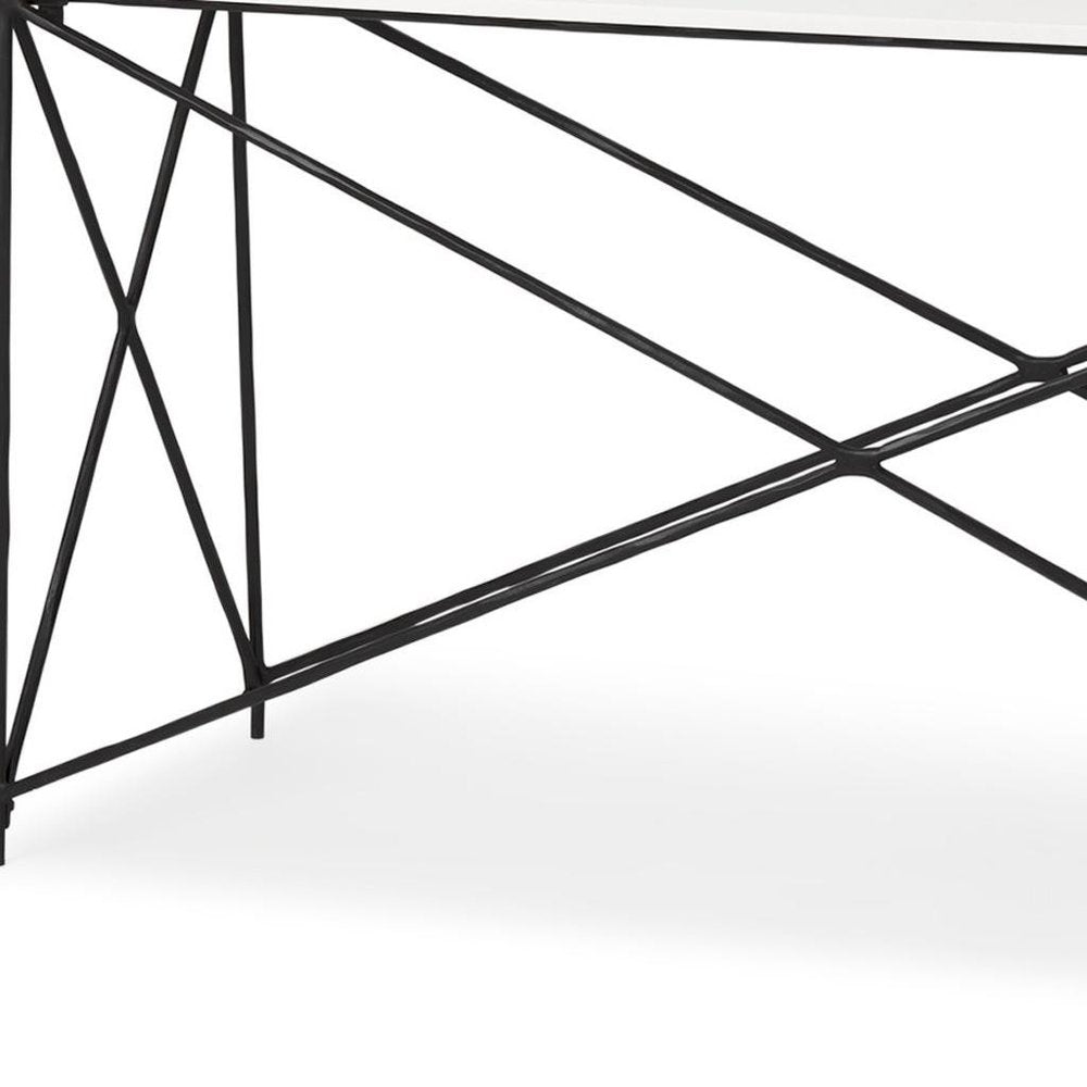 59" White and Black Genuine Marble and Metal Console Table — view 8