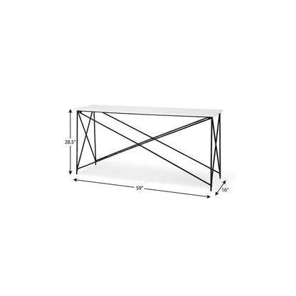 59" White and Black Genuine Marble and Metal Console Table HomeRoots
