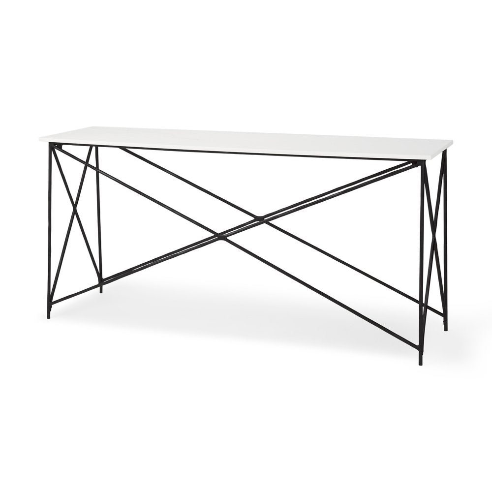 59" White and Black Genuine Marble and Metal Console Table — view 2