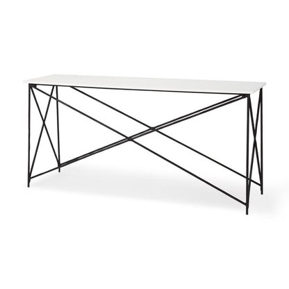 59" White and Black Genuine Marble and Metal Console Table HomeRoots